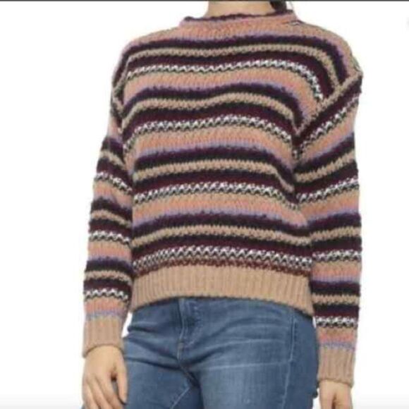 Anthropologie Elsamanda Italy Womens Striped Chunky Knit Sweater Wool Alpaca M - Picture 1 of 6